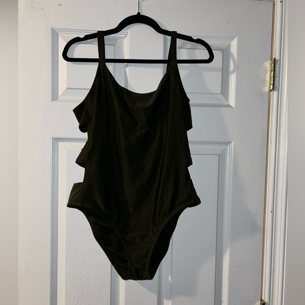 army green cut out one piece swim suit xl